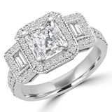 2 2/5 CTW Radiant Diamond Halo Three-Stone Engagement Ring in 14K White Gold (MD180570)
