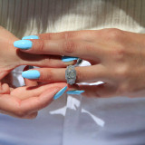 2 2/5 CTW Radiant Diamond Halo Three-Stone Engagement Ring in 14K White Gold (MD180570)