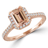 1 1/4 CTW Emerald Pink Morganite & Round Diamond Halo Cocktail Engagement Ring in 14K Rose Gold (MD180580)