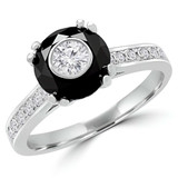 1 1/10 CTW Round Black Diamond Double Prong Simion Solitaire with Accents Engagement Ring in 14K White Gold (MD180610)