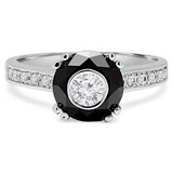 1 1/10 CTW Round Black Diamond Double Prong Simion Solitaire with Accents Engagement Ring in 14K White Gold (MD180610)