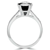 1 1/10 CTW Round Black Diamond Double Prong Simion Solitaire with Accents Engagement Ring in 14K White Gold (MD180610)