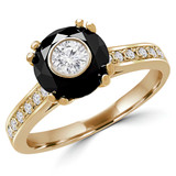 1 1/10 CTW Round Black Diamond Double Prong Simion Solitaire with Accents Engagement Ring in 14K Yellow Gold (MD180611)