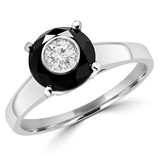 9/10 CTW Round Black Diamond Simion Set Solitaire with Accents Engagement Ring in 14K White Gold (MD180615)