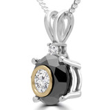 1 2/3 CTW Round Black Diamond Simion Set Solitaire with Accents Pendant Necklace in 14K White Gold (MD190065)