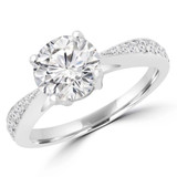 1 1/20 CTW Round Diamond Tapered Solitaire with Accents Engagement Ring in 14K White Gold (MD190183)