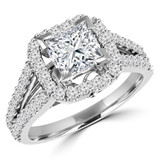 1 3/5 CTW Princess Diamond Split Shank Princess Halo Engagement Ring in 18K White Gold with Accents (MD190208)