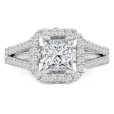1 3/5 CTW Princess Diamond Split Shank Princess Halo Engagement Ring in 18K White Gold with Accents (MD190208)