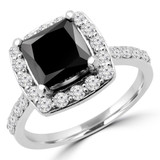2 7/8 CTW Princess Black Diamond Cushion Halo Engagement Ring in 14K White Gold with Accents (MD190210)
