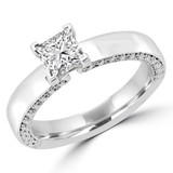 1 1/8 CTW Princess Diamond Solitaire with Accents Engagement Ring in 14K White Gold (MD190218)