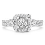 1 2/5 CTW Princess Diamond Two-Row Split Shank Cushion Halo Engagement Ring in 14K White Gold with Accents (MD190253)