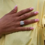 2 CTW Baguette Diamond Vintage Cluster Cushion Halo Cocktail Ring in 18K White Gold (MD190285)