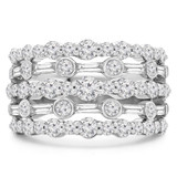 2 1/8 CTW Round Diamond Vintage Five-Row Cocktail Ring in 18K White Gold (MD190286)
