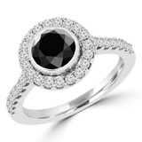 2 CTW Round Black Diamond Bezel Set Halo Engagement Ring in 14K White Gold with Accents (MD190288)