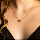 2/3 CTW Baguette Diamond Cluster Double Halo Necklace in 18K Yellow Gold (MD190298)