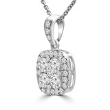 1 1/10 CTW Round Diamond Cluster Cushion Halo Pendant Necklace in 18K White Gold (MD190306)