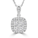 1 1/10 CTW Round Diamond Cluster Cushion Halo Pendant Necklace in 18K White Gold (MD190306)