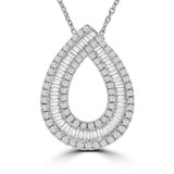 1 1/7 CTW Baguette Diamond Three-Row Fancy Pendant Necklace in 18K White Gold (MD190307)