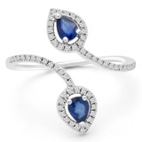1/2 CTW Round Blue Sapphire & Round Diamond Two Stone Pear Halo Cocktail Ring in 14K White Gold (MD190321)
