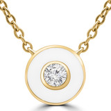 1/10 CT Round Diamond Bezel Set White Enameled Necklace in 14K Yellow Gold (MD190325)