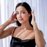 1/10 CT Round Diamond Bezel Set White Enameled Necklace in 14K Yellow Gold (MD190325)