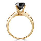 2 1/10 CTW Round Black Diamond Solitaire with Accents Engagement Ring in 14K Yellow Gold (MD190339)