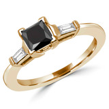 1 1/2 CTW Princess Black Diamond Three-Stone Engagement Ring in 14K Yellow Gold (MD190392)