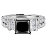 2 4/5 CTW Princess Black Diamond Two-Row Solitaire with Accents Engagement Ring in 14K White Gold (MD190393)