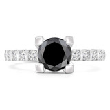 2 2/5 CTW Round Black Diamond Solitaire with Accents Engagement Ring in 14K White Gold (MD190411)