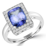 2 1/5 CTW Cushion Purple Tanzanite & Round Diamond Halo Cocktail Engagement Ring in 14K White Gold (MD190419)