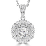 9/10 CTW Round Diamond Floral Halo Pendant Necklace in 18K White Gold (MD190519)