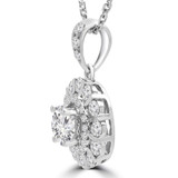 9/10 CTW Round Diamond Floral Halo Pendant Necklace in 18K White Gold (MD190519)