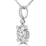1/2 CTW Round Diamond Halo Pendant Necklace in 18K White Gold (MD190520)