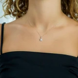1/2 CTW Round Diamond Halo Pendant Necklace in 18K White Gold (MD190520)
