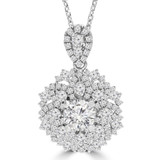 1 1/2 CTW Round Diamond Floral Halo Pendant Necklace in 18K White Gold (MD190531)