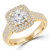 2 CTW Round Diamond Double Cushion Halo Engagement Ring in 14K Yellow Gold (MD190542)