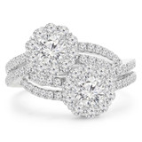 1 3/5 CTW Round Diamond Two-Stone Split-shank Halo Engagement Ring in 18K White Gold (MD190544)