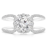 1 2/5 CTW Round Diamond Split-shank Halo Engagement Ring in 18K White Gold (MD190545)
