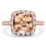 3 1/4 CTW Cushion Pink Morganite & Round Diamond Cushion Halo Cocktail Engagement Ring in 14K Rose Gold (MD190569)