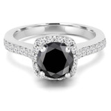 2 2/5 CTW Round Black Diamond Cushion Halo Engagement Ring in 14K White Gold (MD190574)