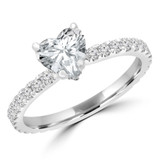 1 3/8 CTW Heart Diamond Hidden Halo Solitaire with Accents Engagement Ring in 14K White Gold (MD200027)