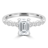 1 1/4 CTW Emerald Diamond Solitaire with Accents Engagement Ring in 14K White Gold (MD200039)