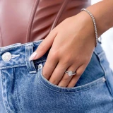 7/8 CTW Oval Diamond Split Shank Oval Halo Engagement Ring in 14K White Gold (MD200057)