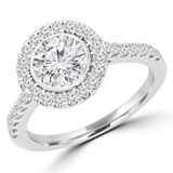 1 CTW Round Diamond Bezel set Halo Engagement Ring in 14K White Gold (MD200065)