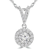 3/4 CTW Round Diamond Halo Pendant Necklace in 14K White Gold (MD200067)