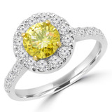 1 1/4 CTW Round Yellow Diamond Cathedral Halo Engagement Ring in 14K White Gold with Accents (MD200082)