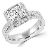 2 7/8 CTW Princess Diamond 3 Row Cathedral Princess Halo Engagement Ring in 14K White Gold with Accents (MD200083)
