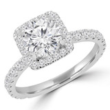 1 1/4 CTW Round Diamond Cushion Halo Engagement Ring in 14K White Gold with Accents (MD200086)