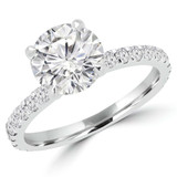 2 1/10 CTW Round Diamond Solitaire with Accents Engagement Ring in 14K White Gold (MD200099)