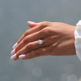 1 1/5 CTW Round Diamond Cathedral Cushion Halo Engagement Ring in 14K White Gold (MD200101)